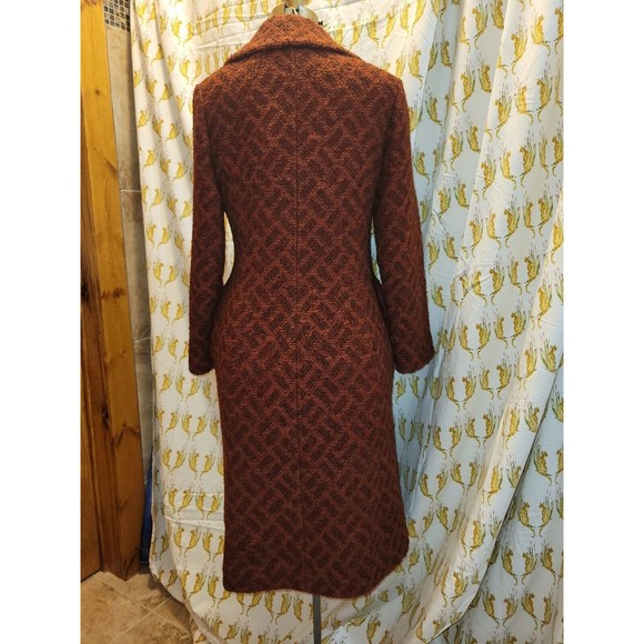 Vintage 60s 70s Rust Boucle Herringbone Double-Breasted Coat Jacket Mod Medium - Picture 8 of 16